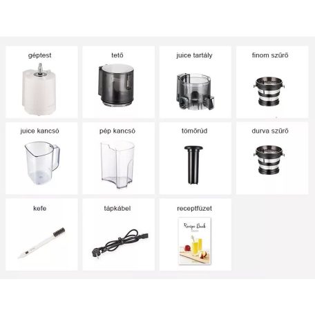 Hurom E30ST lassú prés, slow juicer (fehér) + ajándék Juice Biblia